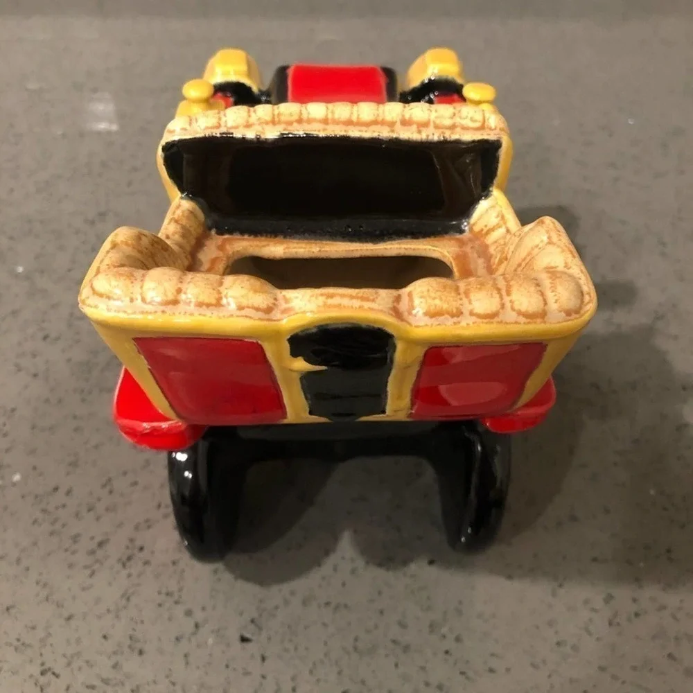 Vintage Ceramic Car Planter Antique Auto Red Yellow Retro Kitsch Succulent Pot
